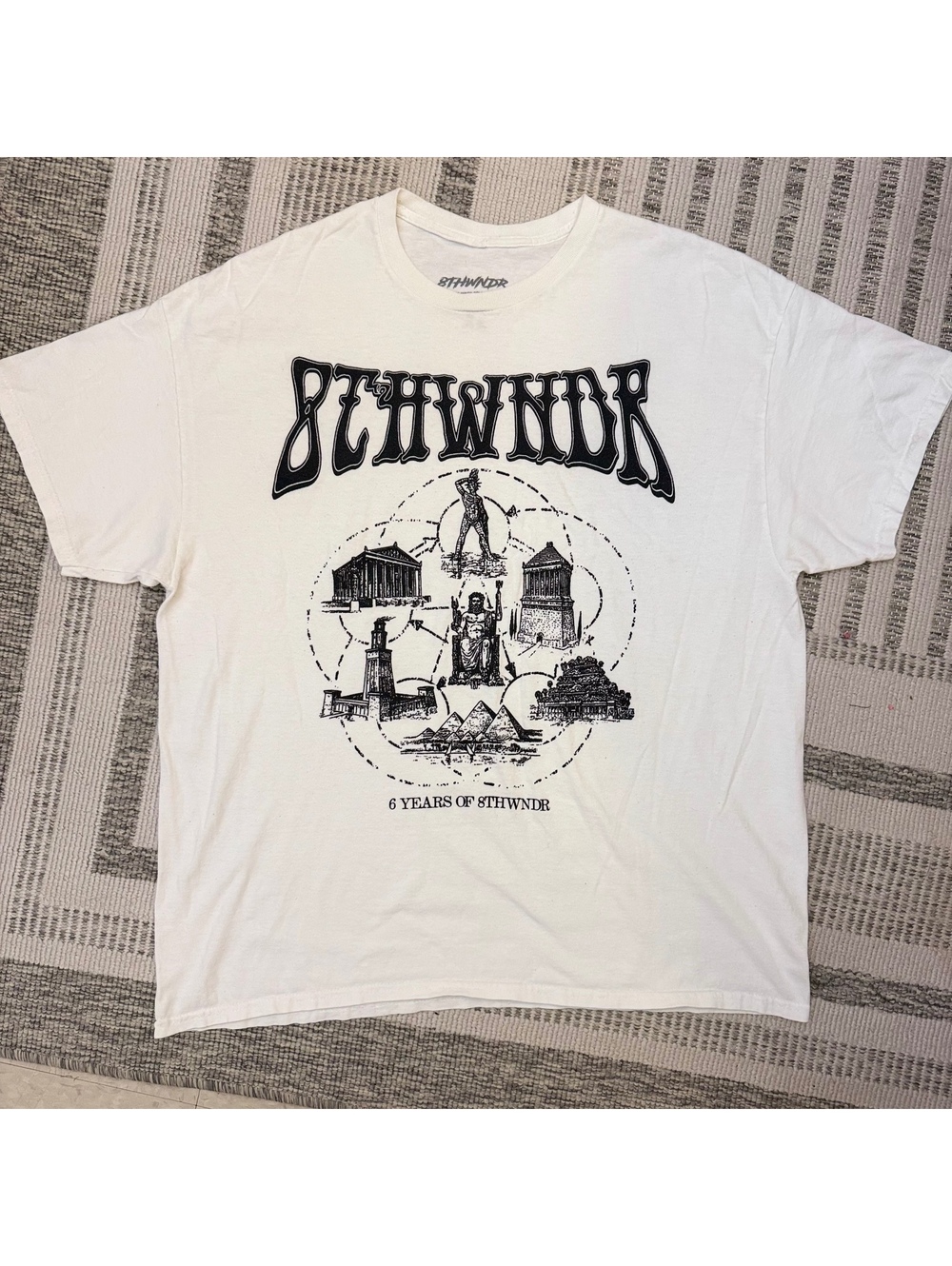 8THWNDR 6 Year Anniversary Graphic Tee XL White 2023 Streetwear Egyptian